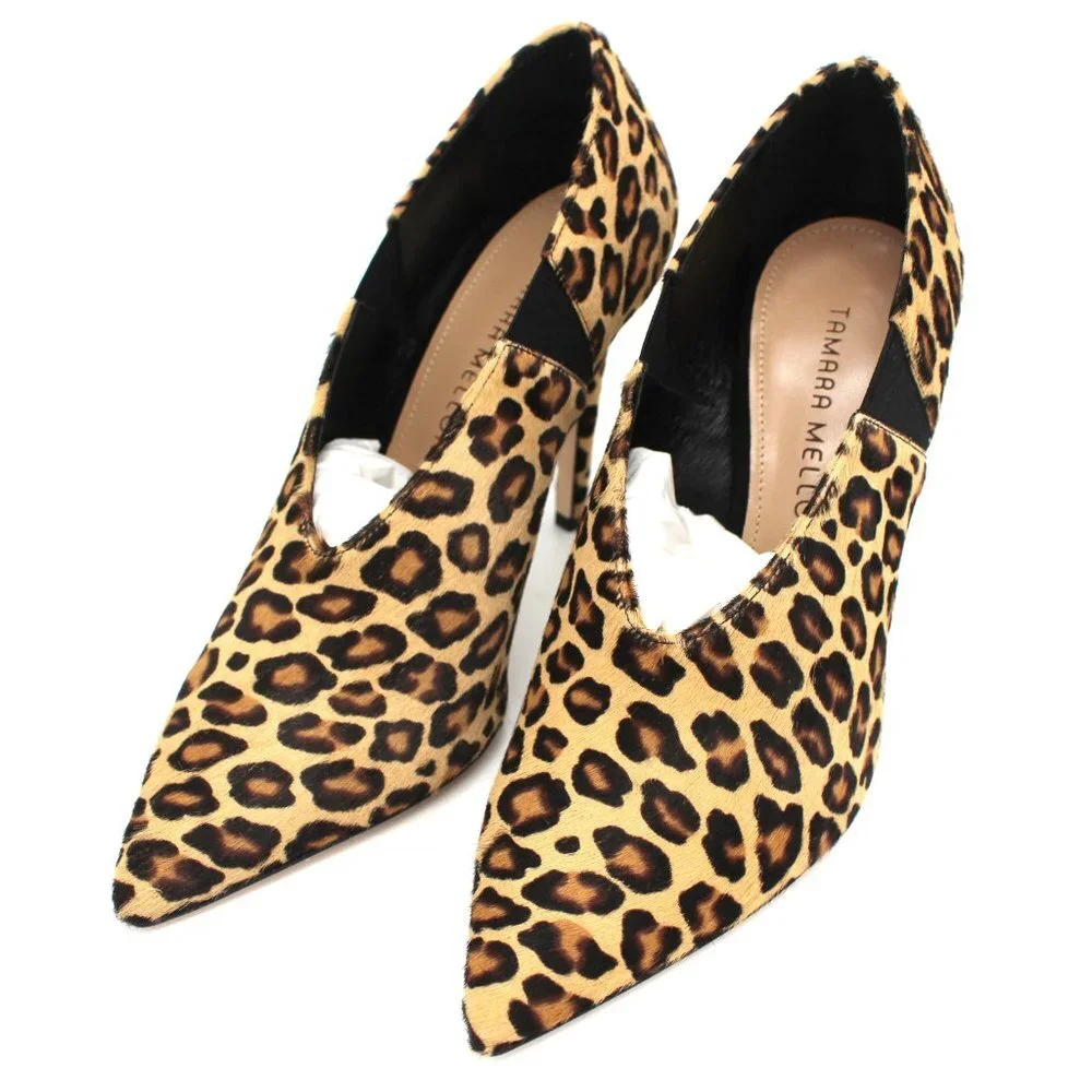 Tamara Mellon Leopard Print Calf Hair Stiletto Heel Pointed Pumps 37 NEW Pony